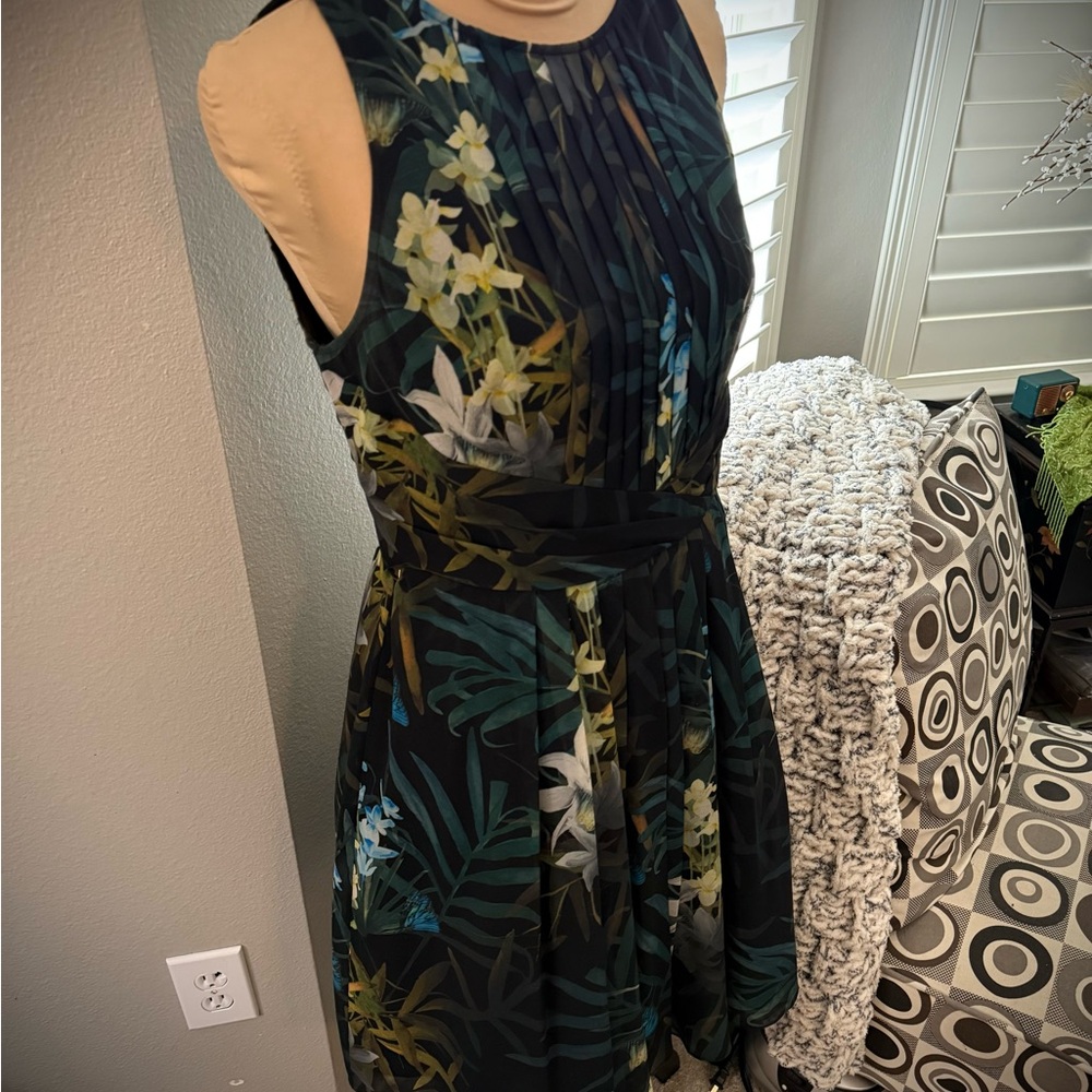 Ted Baker Black and Blue Sleeveless A-Line midi dress with petticoat.